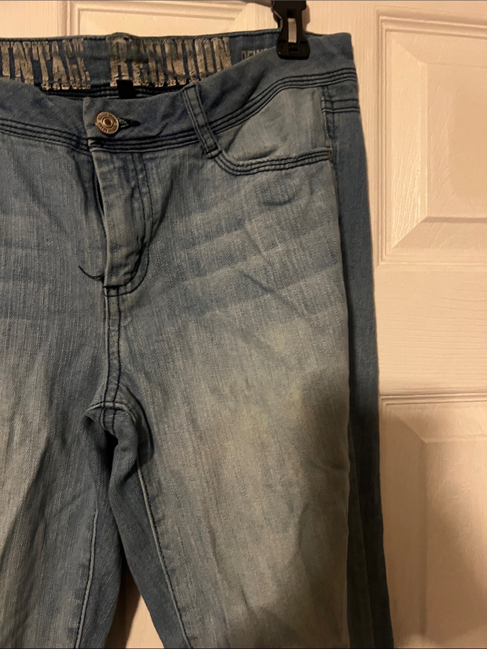 Vintage Rebel Light Blue Flare Jeans — Distressed Women's bell bottom - Picture 6 of 7